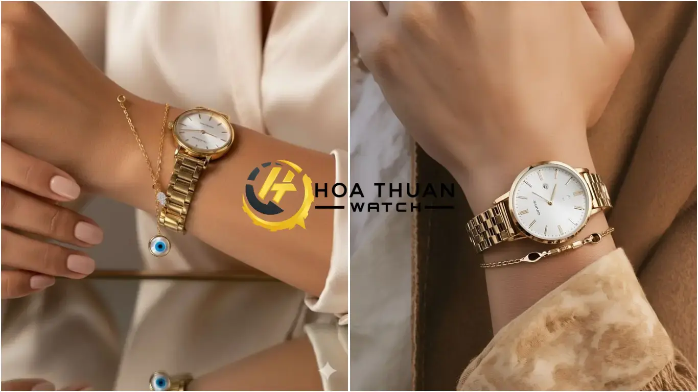 Phối đồng hồ sang trọng với lắc tay kim loại